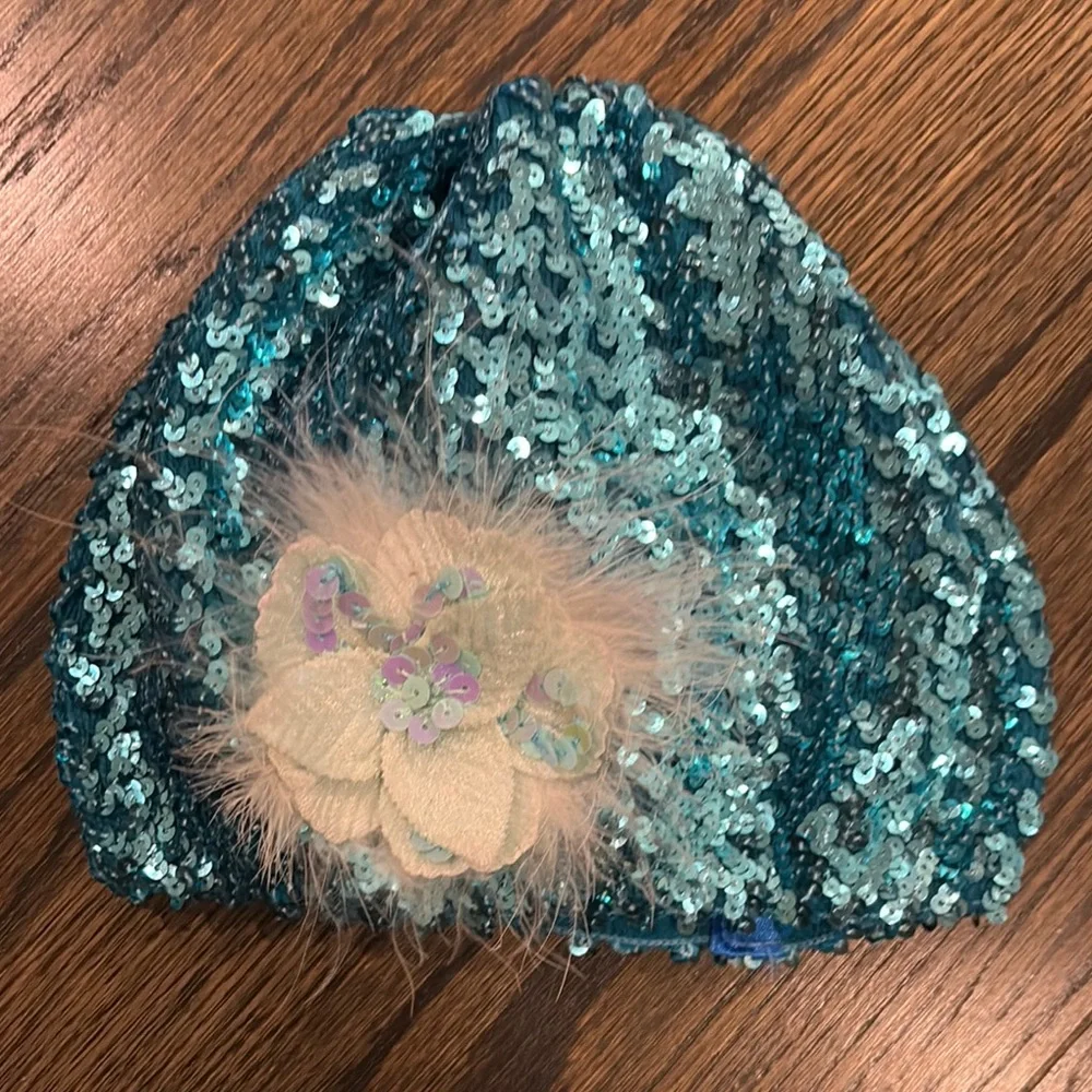 Kids Sequin Beret with Floral Accent